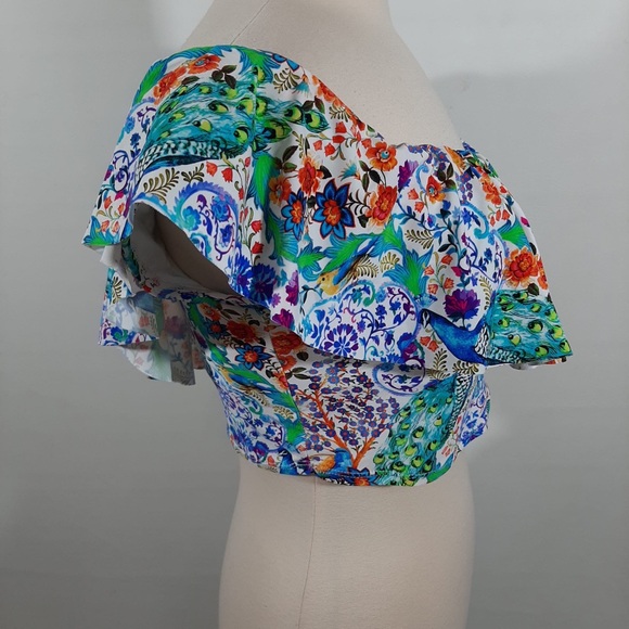 NWOT La Blanca floral shoulder swimming ruffle top 14 - Picture 4 of 10